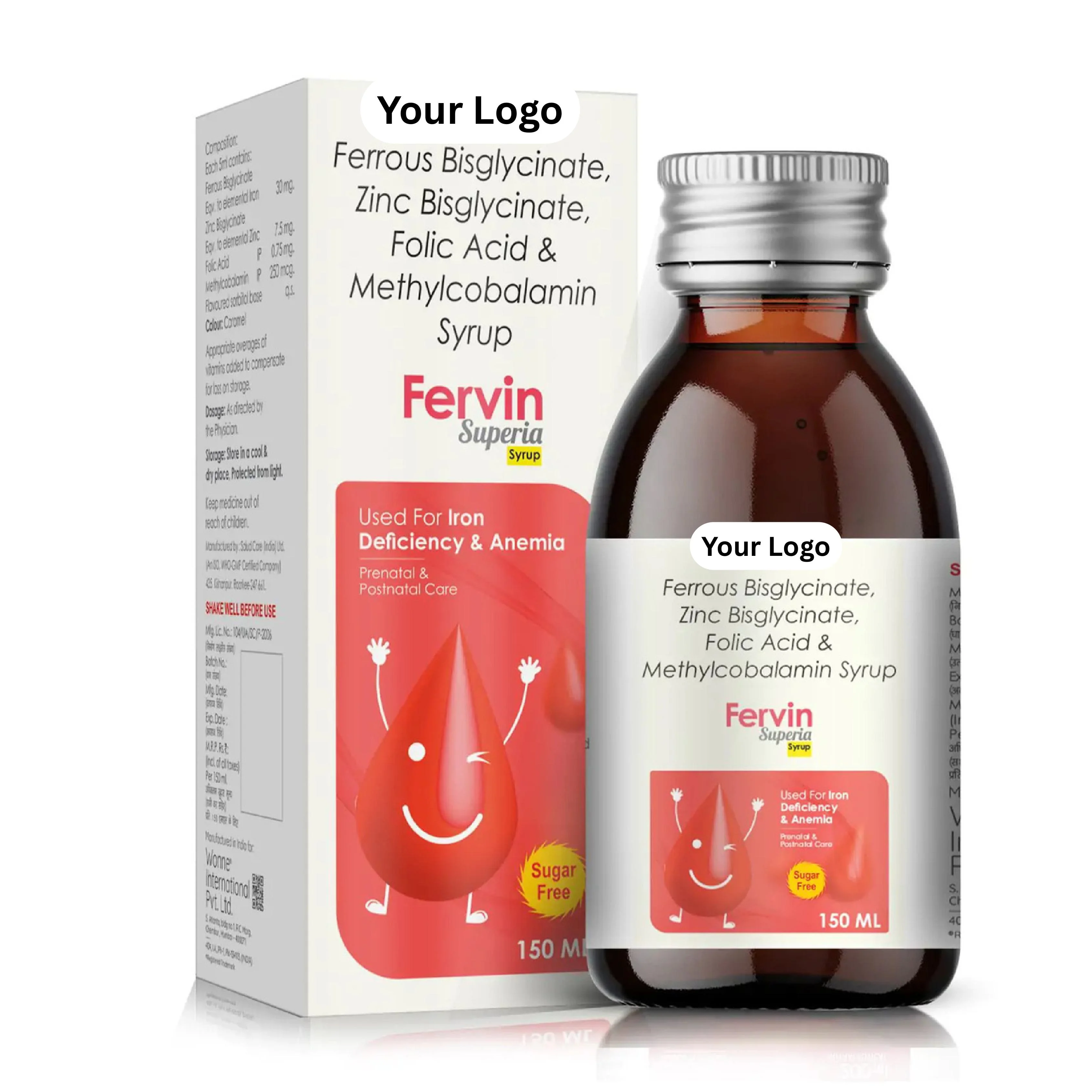 Ferrous Bisglycinate, Folic Acid, Vitamin B12 + Zinc Sulphate Syrup
